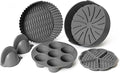 EM Set of 5 Silicone Air Fryer Liners with Egg Bite Mold, Waffle Mold & Mitts - 7.5” Round Reusable Silicone Inserts for 3-5 Qt Airfryers - Easy to Clean & Heat-Resistant Air Fryer Accessories Set