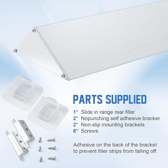 30" Slide-in Range Rear Filler Kit W10113901A, Stove Gap Universal Triangular Filler Strip, Cooktop Trim Kit Between Stove and Backsplash for Whirlpool & Most Brand, Durable Aluminum, Silver