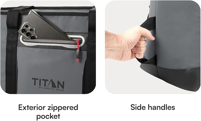 Titan by Arctic Zone Soft Sided Cooler Tote, Insulated Bag with Handle, Shoulder Strap, and Zipper for Lunch, Picnic, and Travel, 30 Can Capacity