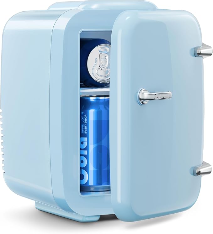 Mini Fridge for Bedroom - 4 Liter/6 Can Mini Makeup Fridge, 110V AC/ 12V DC Portable Thermoelectric Cooler&Warmer for Skincare, Drink, Cosmetic, Medicine, Small fridge for Bedroom, Office, Dorm, Car