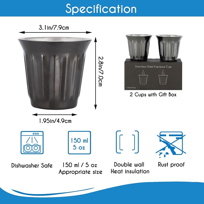 Easyworkz French Press 34 oz Coffee Tea Maker Bundled with Stainless Steel Double-Wall Espresso Cups