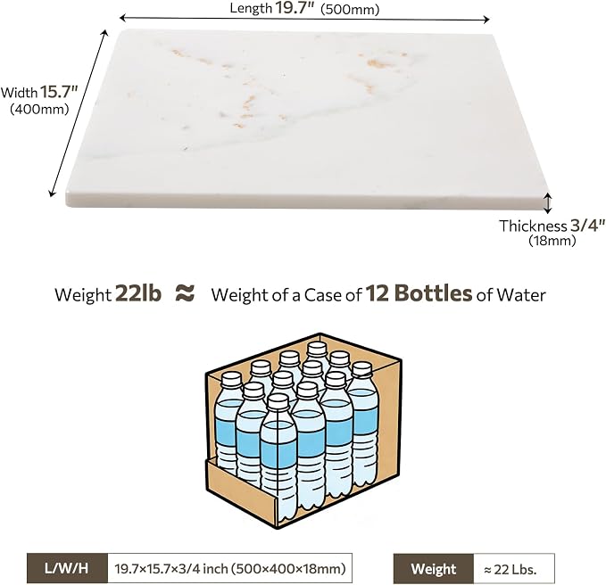 Natural Marble Cutting Board for Kitchen, 16 x 20 Inch White Marble Slab Pastry Board With Non-Slip Feet for Baking, Cheese, Charcuterie, Chocolate, Ares Gold