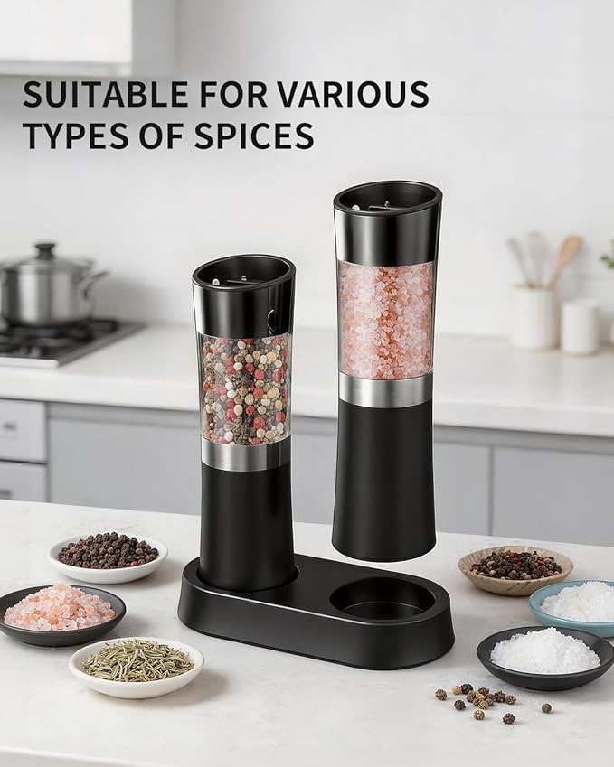 CIRCLE JOY Gravity Sensor Salt and Pepper Grinder Set with Charging Base, Electric Salt and Pepper Mills Set with LED Light, Adjustable Coarseness, No Battery Needed, for Home Kitchen BBQ