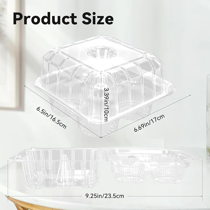 40 Pack 4-Compartment Clear Plastic Cupcake Boxes, 4-Cavity Cupcake Holders, Clear Cupcake Containers (20) | Clear Plastic Cupcake Boxes, 4-Cavity Cupcake Holders with Deep Dome for Bakery Muffin Dessert