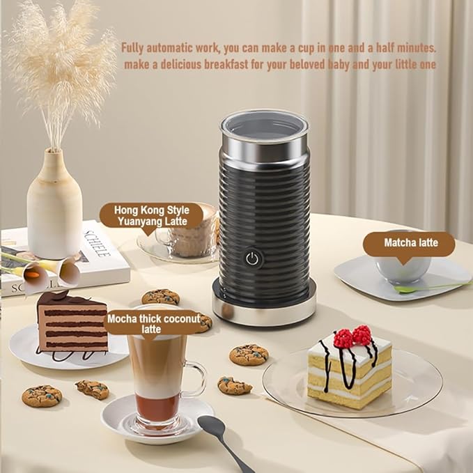 Automatic milk frother,Milk frothing machine,Electric for Hot & Cold Froth, Froth Or Heat Milk，Multifunctional milk frother，Automatic off & Easy Cleaning, Silent Operation (Black)