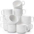 BTaT- Porcelain Stackable Coffee Mugs, 12 Pack, 12 oz, White | Ceramic Coffee Cups, Dishwasher and Microwave Safe