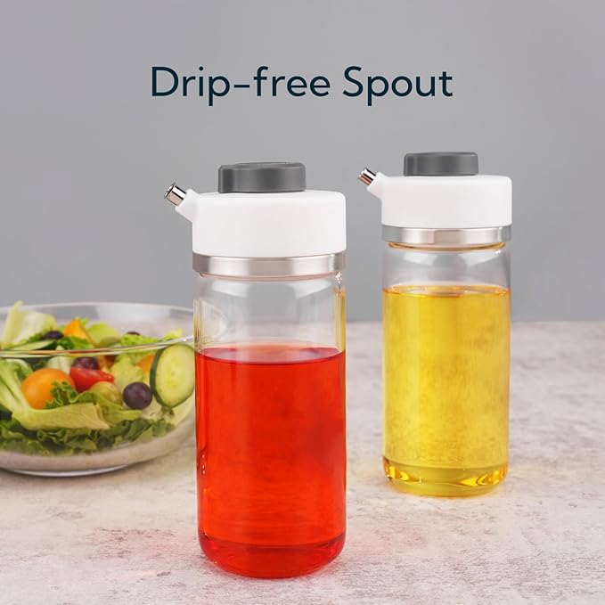 KITCHENDAO Precision Pour Glass Oil Dispenser and 2 in 1 Salad Dressing Shaker Container