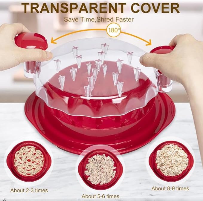 Premium Manual Food Shredder, Chicken Crusher Tool, Large Standard Size, PowerPull Chicken Grinder, Pork & Beef, KitchenPro Chicken Shredder Tool (Red)