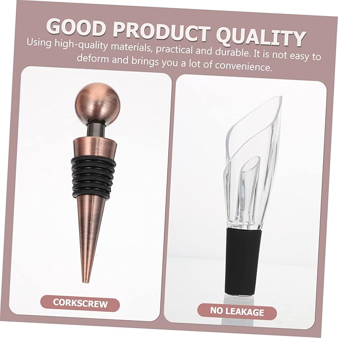 6pcs Wine Pourer Set Vacuum Stoppers Rotary Bottle Opener and Wine Accessories Elegant Black Design
