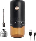 Portable Electric Burr Coffee Grinder by ELMWAY - Rechargeable Mini Coffee Grinder with Stainless Steel Burr & External Coarseness Adjustment, Compact for Travel & Home Use - Black