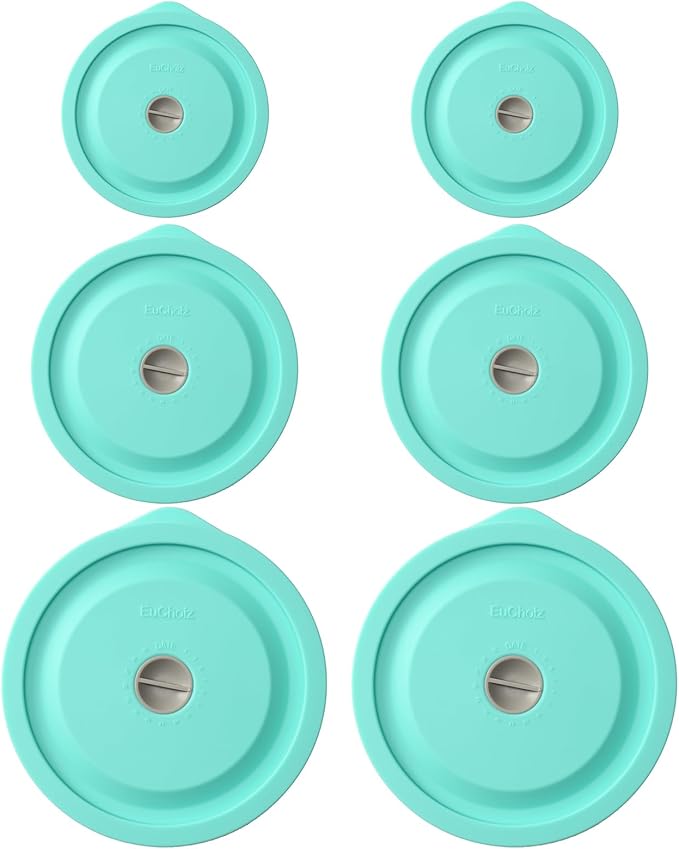 Replacement Lids for Pyrex 7200-PC 2 Cup and 7201-PC 4 Cup and 7402-PC 6/7 Cup, Silicone Round Storage Cover Lid for Anchor Hocking Glass Bowl 6 Pack Turquoise