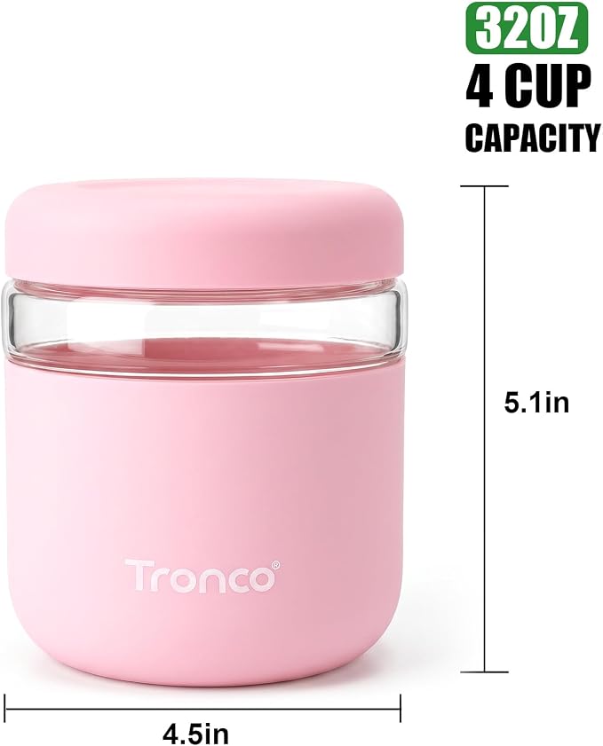 Tronco 32 oz Glass Food Storage & Lunch Bowl Containers with Airtight Lids | Leak & Spill Proof Meal Prep Container with Silicone Sleeve, Microwave & Dishwasher Safe, Soup & Stew, Office Lunch,BPA-Free