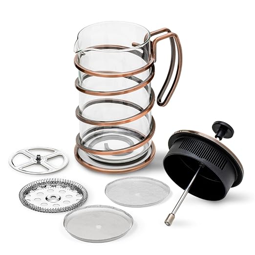 OVENTE French Press Coffee Maker 27 Ounce with Heat Resistant Borosilicate Glass, Stainless Steel Design and 4-Level Filter System, Portable Cold Brewer Pot for Travel, Camping or Gift, Copper FSW27C