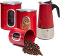 Mixpresso Stovetop Espresso Coffee Maker 15oz/9 Espresso Cup, Moka Coffee Pot with Coffee Percolator Design, Stainless Steel Stovetop Espresso Maker, Italian Coffee Maker, Bundle With 3 Piece Red Cani
