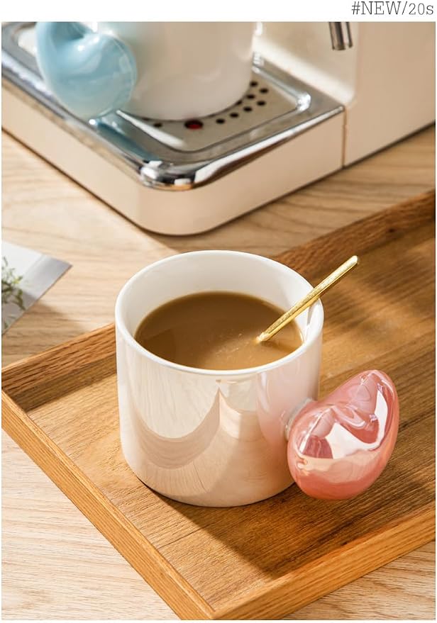 Pearl Ceramic Coffee Mug for Tea Latte Milk Cute Love Shape Cup for Home Office Women Gift 6.5 oz (love blue, 330 ml)