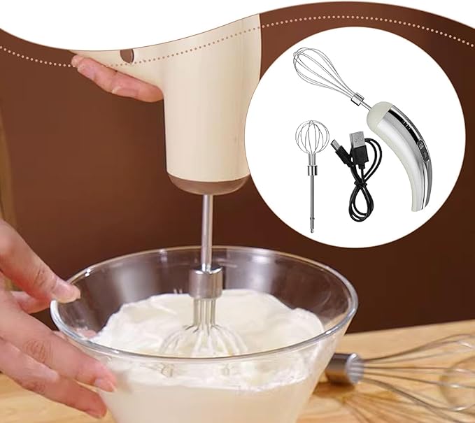Cordless Hand Mixer Electric Milk Frother Compact Versatile Handheld Milk Cake for Home Kitchen, Silver White