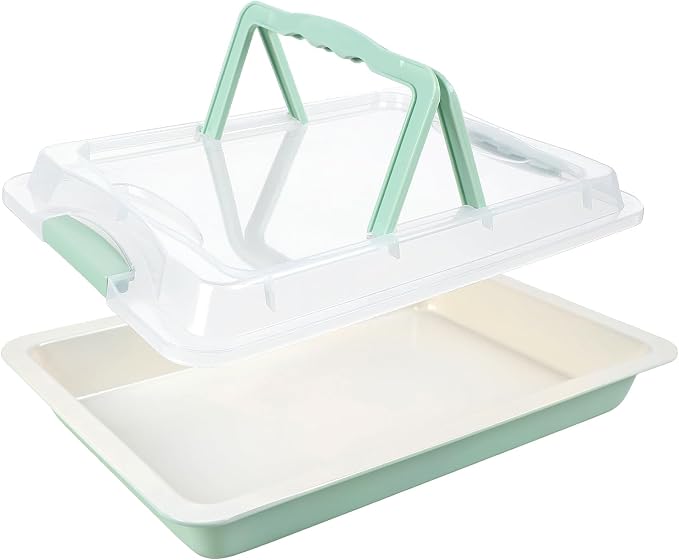 Jelly Roll Pan with Lid, 16.9"x12" Nonstick Sheet Cake Pan, 2" Deep, Snap-Lock Lid for Potluck, PFOA-Free, Oven Safe 450°F, Mint Green
