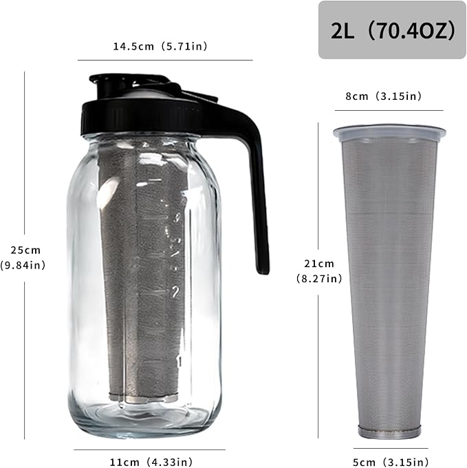 Messbecher aus Glas – Kaffeekanne mit Filter – Saftflasche mit Griff – Getränkeflasche