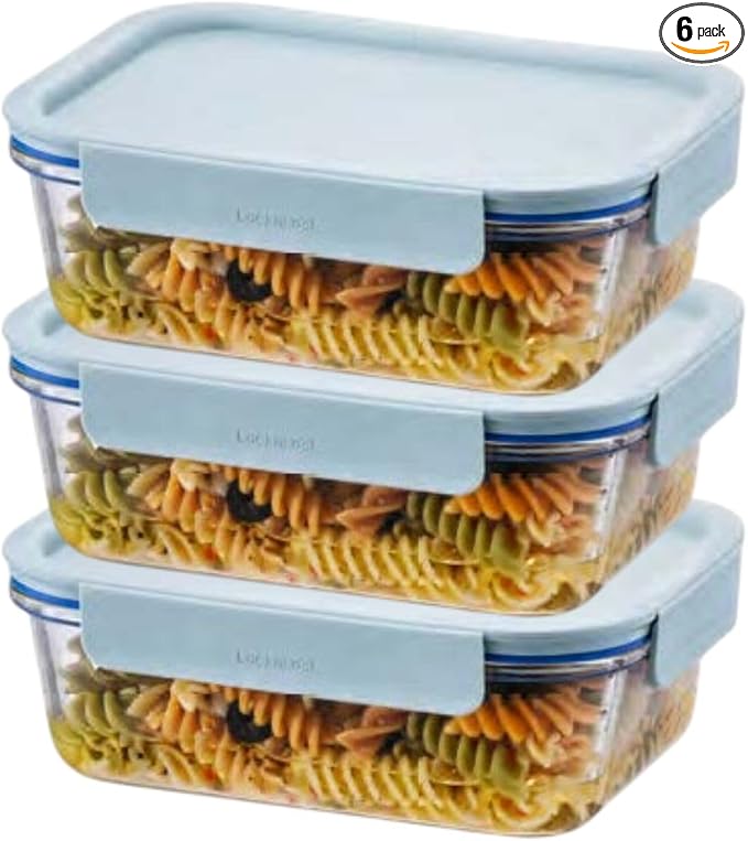 LocknLock LNG445S3M The Clear Borosilicate Glass Food Storage Containers with Lids, 6-Piece Set for Kitchen, Lunch, Meal Prep, Leftovers, Leakproof, Freezer, Microwave, and Dishwasher Safe, Mint