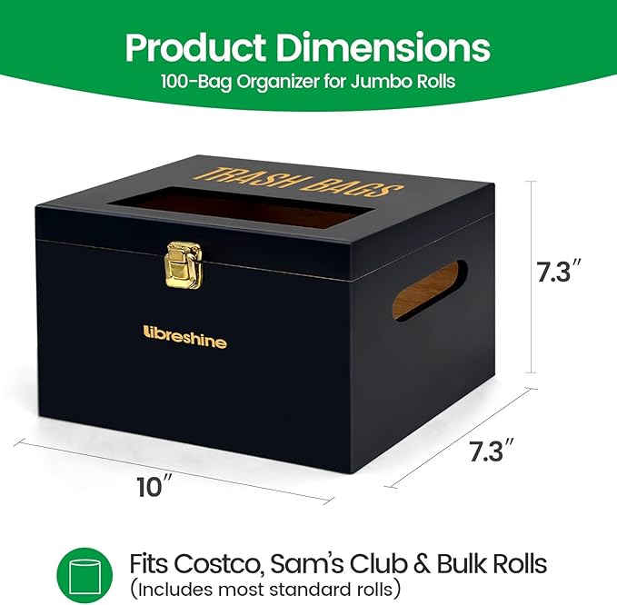 Libreshine Extra Large Black Bamboo Trash Bag Organizer Roll Holder, Fits Costco & Sam's Club Jumbo Rolls, Under-Sink, Cabinet & Wall Mount Dispenser, Garbage Bag Storage for Kitchen, Pantry, Garage