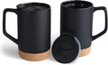 Ceramic Coffee Mug Set of 2, 17 OZ Large Coffee Mug with Removeable Cork Bottom and Splash Proof Lid, Large Handle Coffee Mugs (Matte Black) | Removable Cork Bottom,Splash Proof Lid,Large Handle,For Coffee,Tea,Hot Chocolate