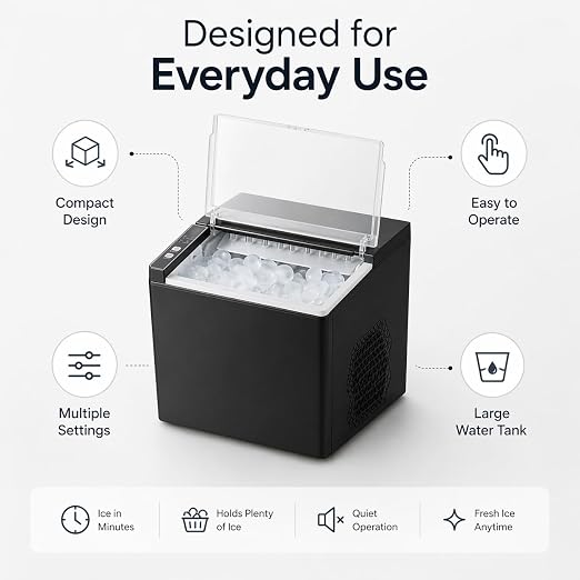 Portable Ice Maker Countertop – Fast Ice in 6 Mins, Compact Ice Machine for Home, Kitchen & RV, Self-Serve Ice Maker with Scoop for Parties & Daily Use