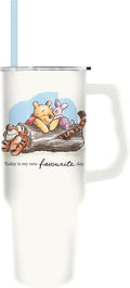 Silver Buffalo Winnie the Pooh Double-Walled Stainless Steel Tumbler, 40oz | Favorite Day, Disney, 1.2 Liters, Handle, Straw Included, Yellow