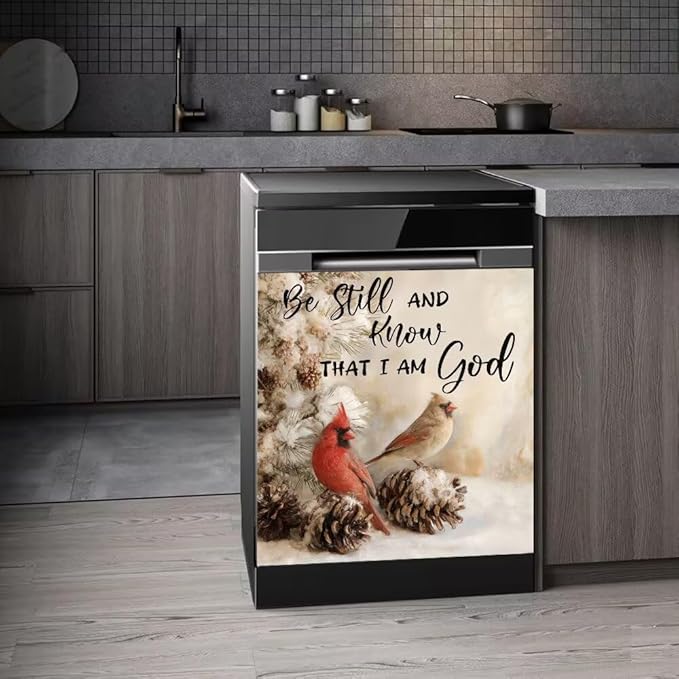 Hummingbird Magnetic Dishwasher Cover, Christian Dishwasher Door Magnetic Cover, Pine Cone Magnet Sticker, Winter Landscape Refrigerator Panel Decal, Decorative Sticker,23"x17"