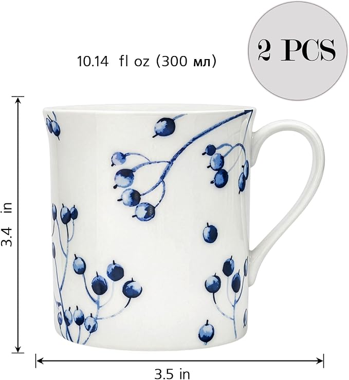STP GOODS Porcelain Mug 13.5 fl. oz. - Set of 2 in Gift Box Coffee Cup, Gift for Women and Men (Azur de Limoges)