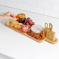 Premium Charcuterie Board Set – Kitchen Edge Long Bamboo Cheese Serving Board with Handle & Magnetic Utensil Block, 21in x 7in, Includes 3 Gold Cheese Utensils, Perfect for Entertaining & Gifting