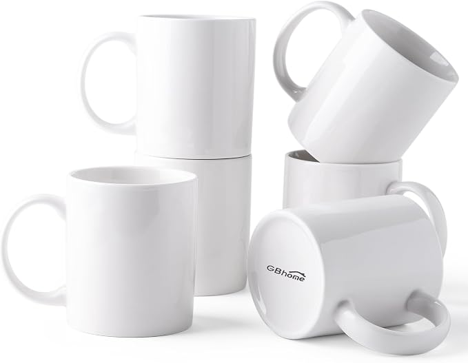 GBhome 12 OZ Off White Coffee Mugs, Ceramic Bulk Coffee Mugs with Large Handle for Man, Woman, Light Weight Coffee Mugs Set of 6 for Latte/Cappuccino/Cocoa/Milk, Dishwasher & Microwave Safe