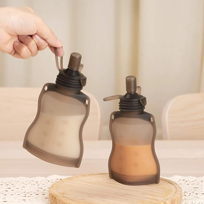 haakaa Silicone Breast Milk Storage Bag&Yummy Pouch Sippy Spout Set-Reusable Milk Collector Freezer Bag for Breastfeeding Mom - Baby Food Storing Yummy Pouch -Adaptor Compatible haakaa Yummy Pouches a
