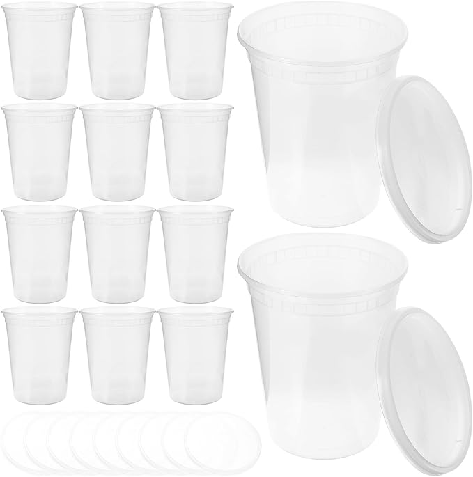 30 Sets 32oz (960ml) Disposable Soup Containers with Lids, Thickened Plastic Leakproof Food Bowls for Takeaway and Meal Prep