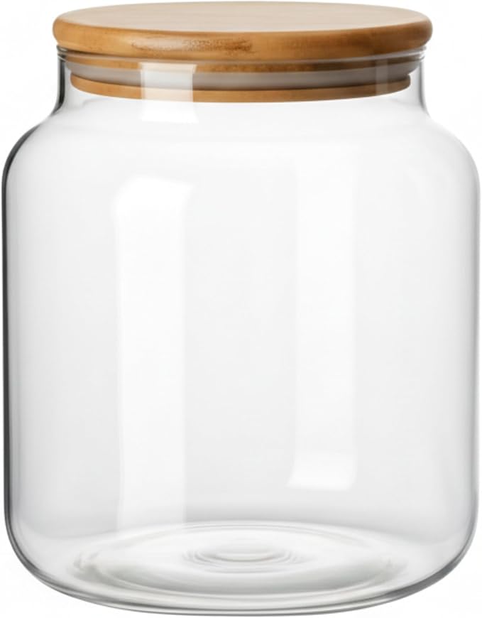 kitchentoolz 1/2 Gallon Mason Jar – 64 oz Wide Mouth Half Gallon Glass Jar with Wooden Lid – 2‑Pack Large Mason Jars for Kitchen Storage, Pantry Organization & Decorative Use