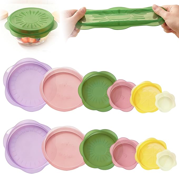 12 Pack Silicone Stretch Lids for Food Storage, Silicone Bowl Covers Microwave, Tapas De Silicona Ajustables Para Todo Dishwasher