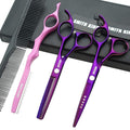 5.5 Inches Hair Cutting Scissors Set with Razor Combs Lether Scissors Case,Hair Cutting Shears Hair Thinning Shears for Personal and Professional (Voilet)
