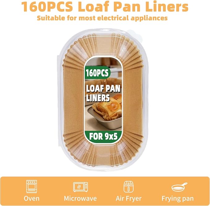 Loaf Pan Liners,160pcs Bread Pan Liners for Baking 9x5inch,Loaf Pans Parchment Liners,Non-Stick Disposable Parchment Paper for Loaf Pans