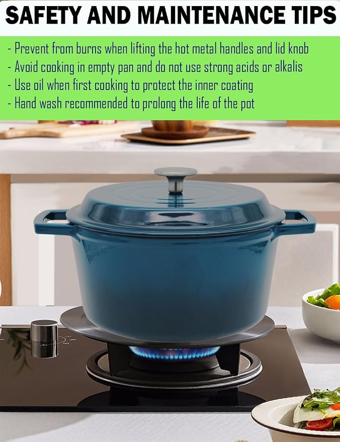 4.2 Quart Cast Iron Dutch Oven with Lid - Enameled Non-Stick Interior, Oven Safe to 500°F, Multi-Stovetop Compatible - Navy Blue