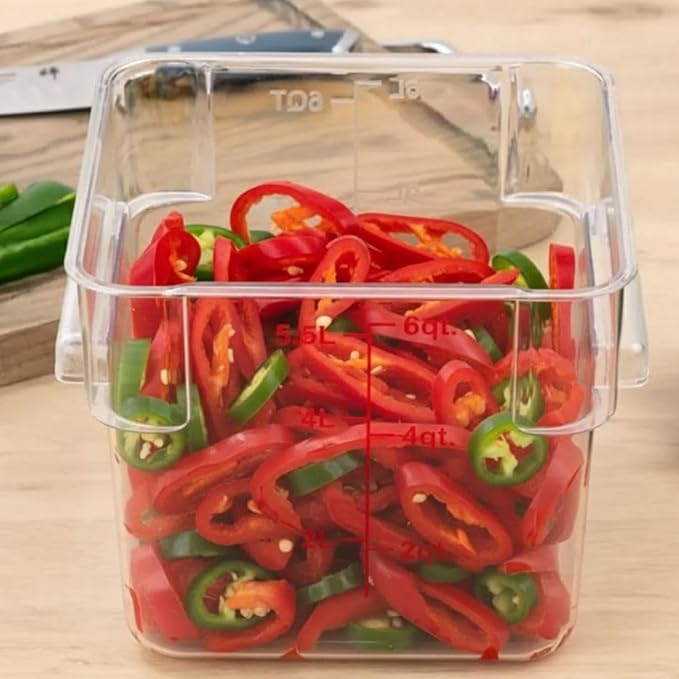 Soro Essentials- 6 qt. Polycarbonate Square Food Storage Container with Graduated Markings Clear Color- Stackable Storage Bin Plastic Food Container with Handle for Pantry Organizer Storage Kitchen