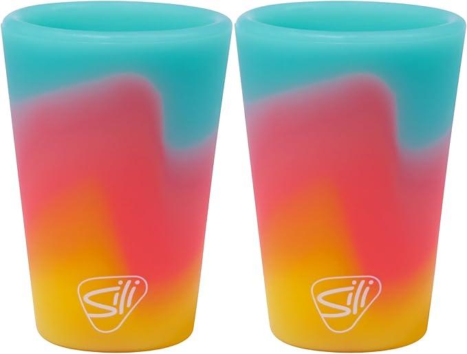 Silipint 1.5oz Silicone Shot Glasses – Pack of 2 Unbreakable, BPA-Free, Non-Toxic, Dishwasher & Freezer Safe Cups – Colored Shot Glasses for Cold Beverages, Cocktails, Travel, Party (Aurora)