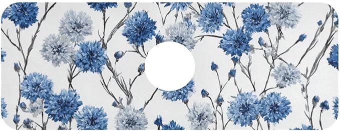 Kitchen Sink Splash Guard 1 PC 14.7 Inch Sink Faucet Mat Splash Guard for Bathroom Countertop Water Absorbent Foldable Cuttable Soft Washable Chinese Style Cornflower