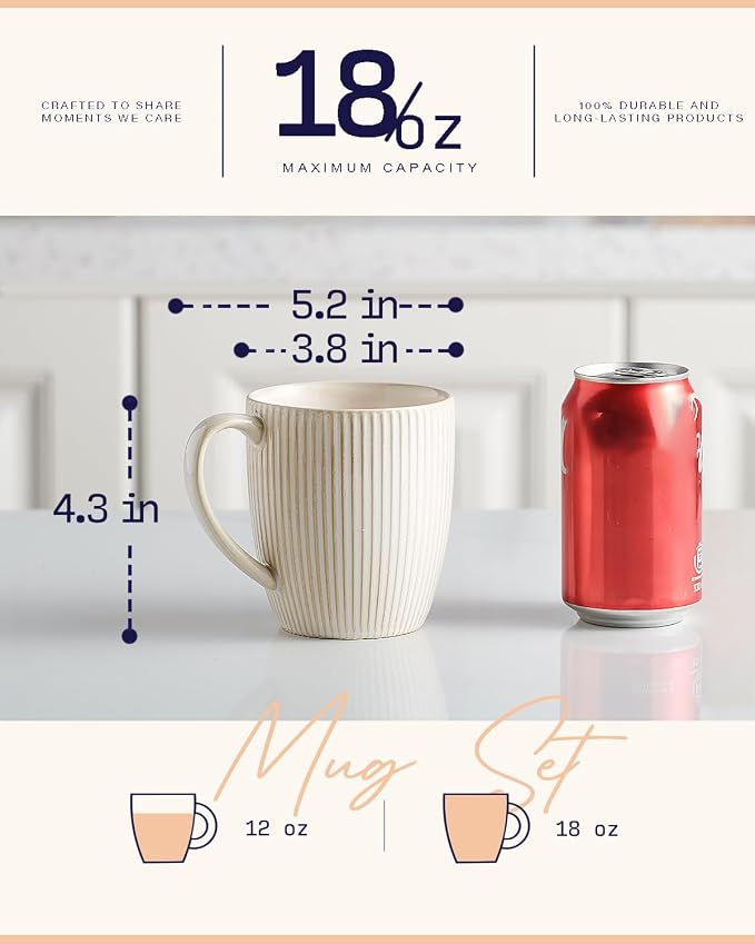 getstar Large Coffee Mugs 18 OZ Set of 4 with Big Handles, Father Day Gifts Ceramic Coffee Mug Microwave and Dishwasher Safe, Coffee Cups Ceramic