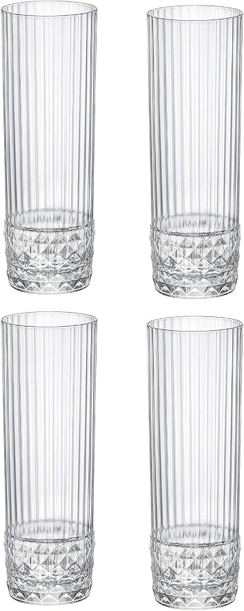 Bormioli Rocco America '20s 13.5 oz. Long Drink Drinking Glasses, Clear, Set of 4
