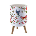 Trash Can with Lid Seamless floral pattern hand drawn hummingbirds tropical japanese Press Top Round Small Garbage Bin with Wooden Legs Waste Basket for Kitchen Bedroom Nursery 7L/1.8 Gallon