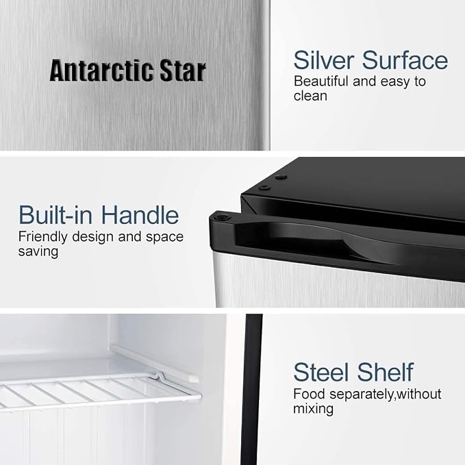 Antarctic Star Upright Freezer 1.1 Cu.ft, Compact Mini Freezer with Reversible Single Door, Temperature Control, Removable Shelves, Small freezer Stainless Steel for Dorms Home Office, Black