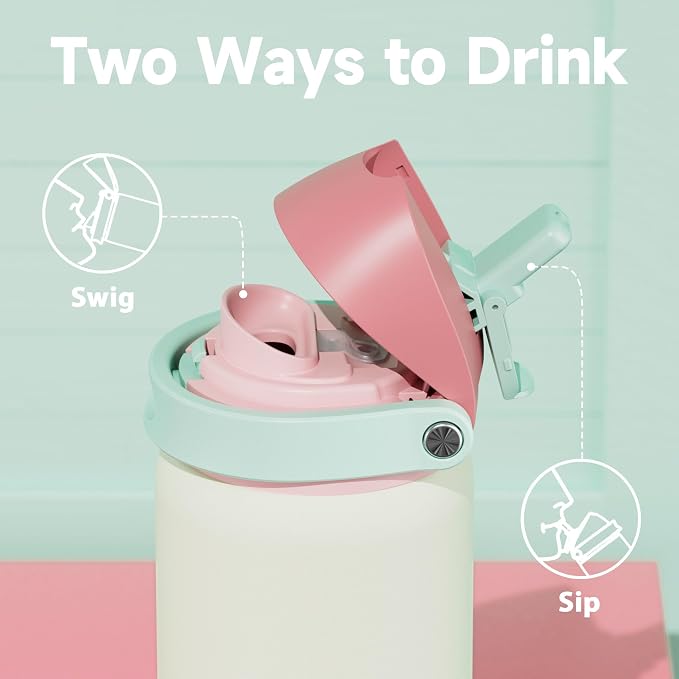 32 oz Insulated Water Bottle with Straw: Meoky Stainless Steel Metal Water Bottle with 2-in-1 Lid - Leak Proof, Cold for 24 Hours, Protective Silicone Base, BPA-Free for Sports Gym, Cream