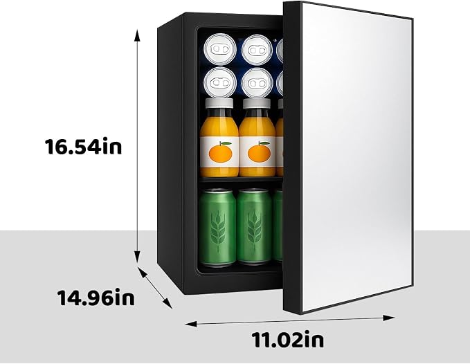 7 Temp Control 24 Can Mini Fridge, 0.95 Cu.Ft Beverage Cooler for Soda, Beer, Wine, Beauty Products, Mirrored Door Compact Refrigerator for Bedroom, Dorm, Office, Storage