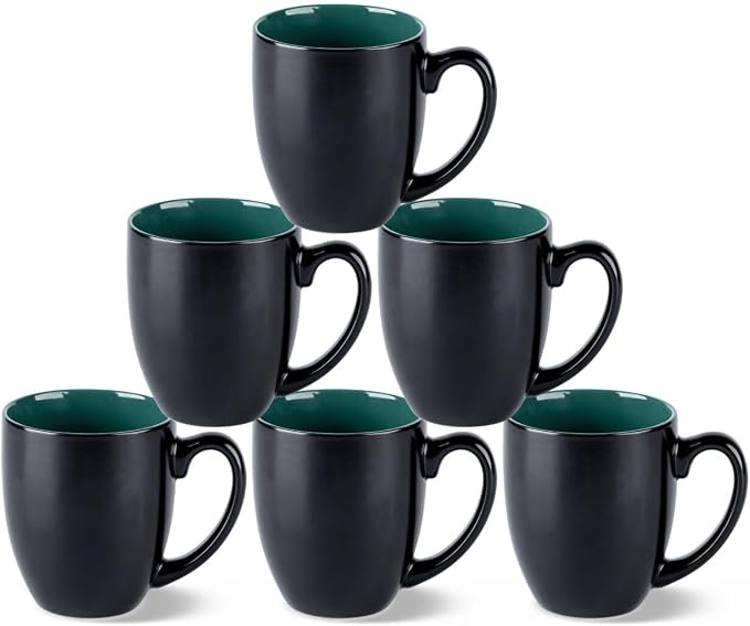 GBhome 16oz Coffee Mugs Set of 6, Large Ceramic Coffee Mugs for Man, Woman, Dad, Mom, Modern Coffee Mugs Set with handle for Tea/Latte/Cappuccino/Milk/Cocoa. Dishwasher&Microwave Safe,Green