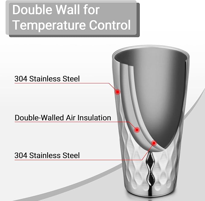 Beasea Stainless Steel Cups 19 oz, 8 Pack Large 18.6oz 550ml Stainless Steel Drinking Cups Tumbler Stackable Double Wall Insulated Individual Metal Pint Glasses Tin for Home Party Camping