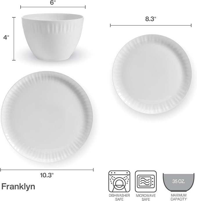 Mikasa Franklyn Bone China Chip Resistant 12 Piece Dinnerware Set, Service for 4